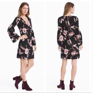 WHBM Long Bell Sleeve Floral Print Zip Dress